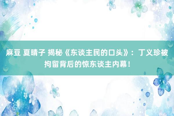 麻豆 夏晴子 揭秘《东谈主民的口头》：丁义珍被拘留背后的惊东谈主内幕！