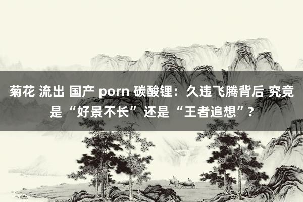 菊花 流出 国产 porn 碳酸锂：久违飞腾背后 究竟是 “好景不长” 还是 “王者追想”？